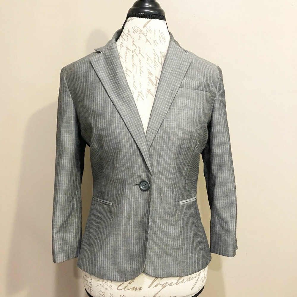 LOFT Ann Taylor Gray Three Quarter Sleeve Blazer